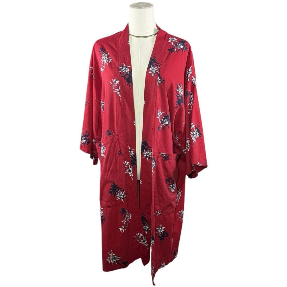Banana Republic Red Floral Cotton Kimono Duster Cardigan Lightweight Boho | OSFM - Picture 9 of 11